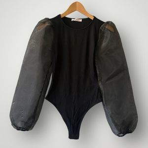 Elegant Black Puff Sleeve Bodysuit - NWOT